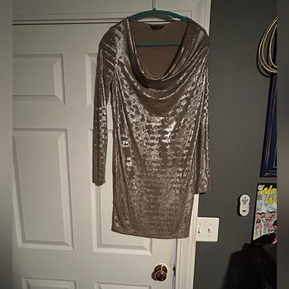 SHEIN Dresses & Skirts - SHEIN Metallic Silver Dress with Teal Accents